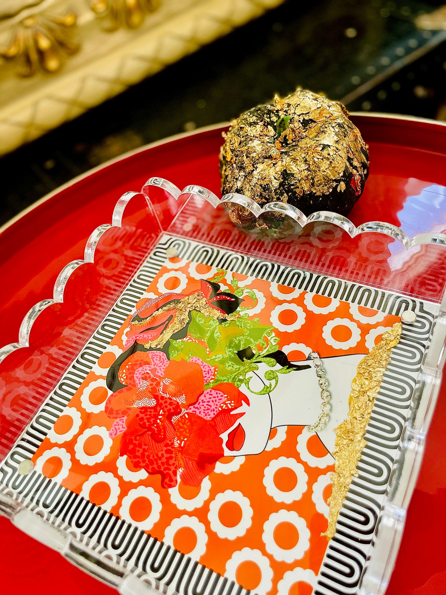 Lucite Scalloped Tray-Art Collage Print Collection