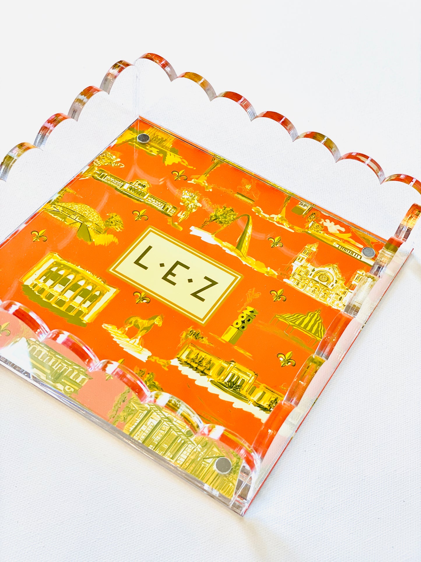 Lucite Scalloped Tray-St. Louis Toile Monogram Collection