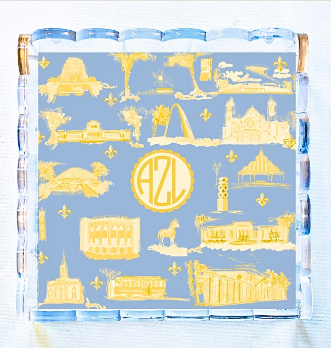 Lucite Scalloped Tray-Monogram Toile Collection