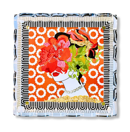 Lucite Scalloped Tray-Art Collage Print Collection