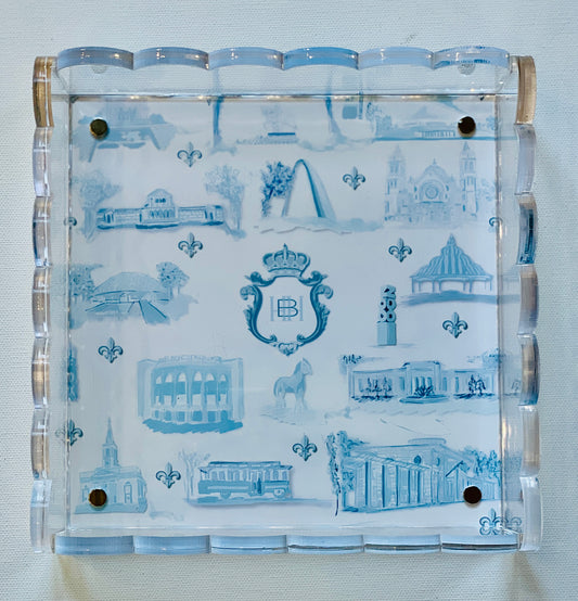Lucite Scalloped Tray-St. Louis Toile Monogram Collection