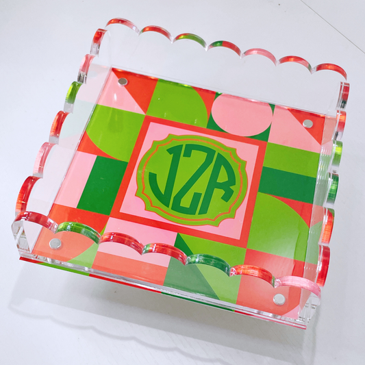 Lucite Scalloped Tray-Holiday Monogram Collection