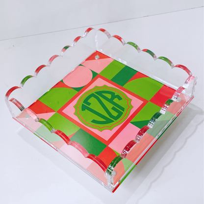 Lucite Scalloped Tray-Holiday Monogram Collection
