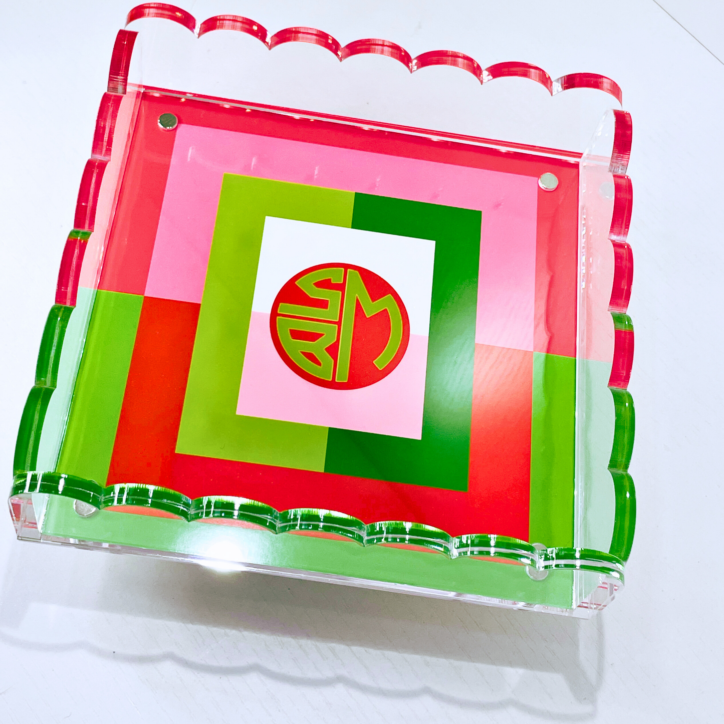 Lucite Scalloped Tray-Holiday Monogram Collection
