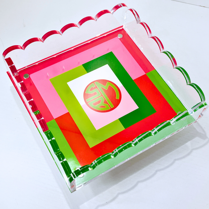 Lucite Scalloped Tray-Holiday Monogram Collection