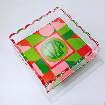 Lucite Scalloped Tray-Holiday Monogram Collection
