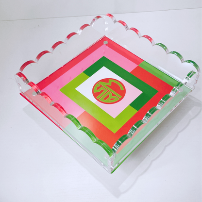 Lucite Scalloped Tray-Holiday Monogram Collection