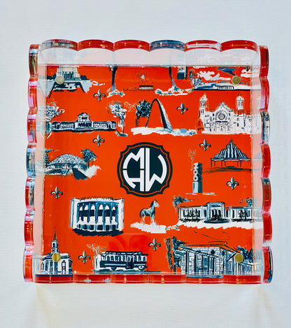 Lucite Scalloped Tray-St. Louis Toile Monogram Collection
