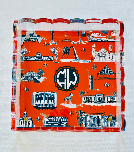 Lucite Scalloped Tray-St. Louis Toile Monogram Collection