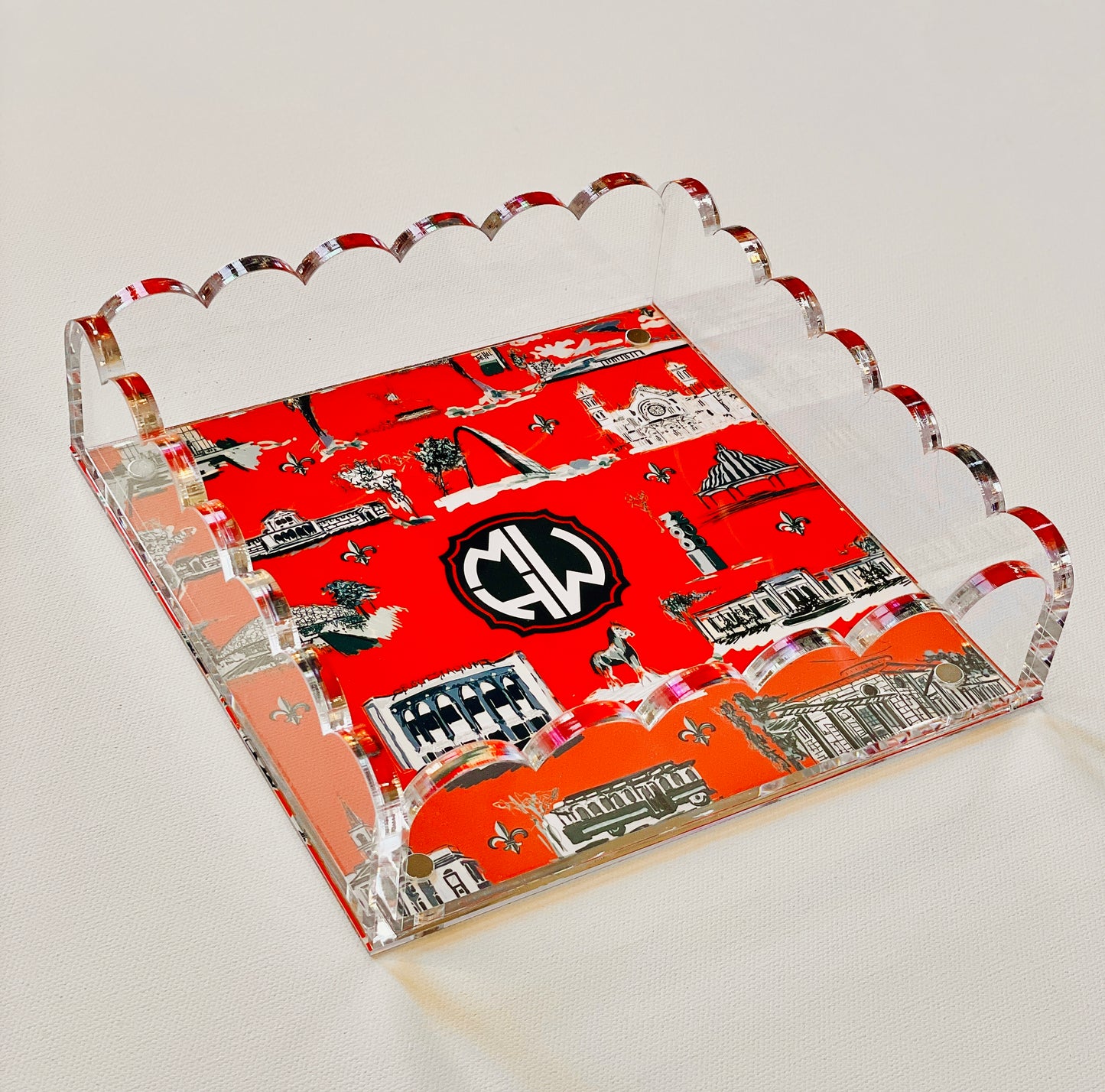 Lucite Scalloped Tray-St. Louis Toile Monogram Collection
