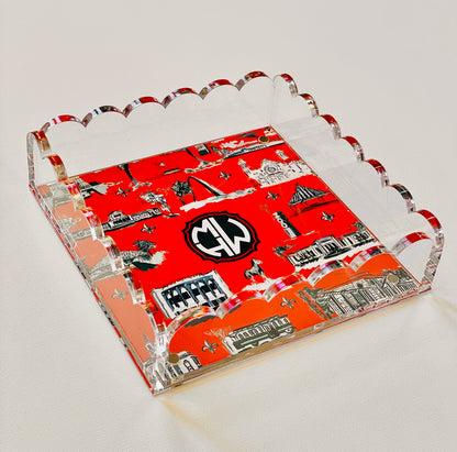 Lucite Scalloped Tray-St. Louis Toile Monogram Collection