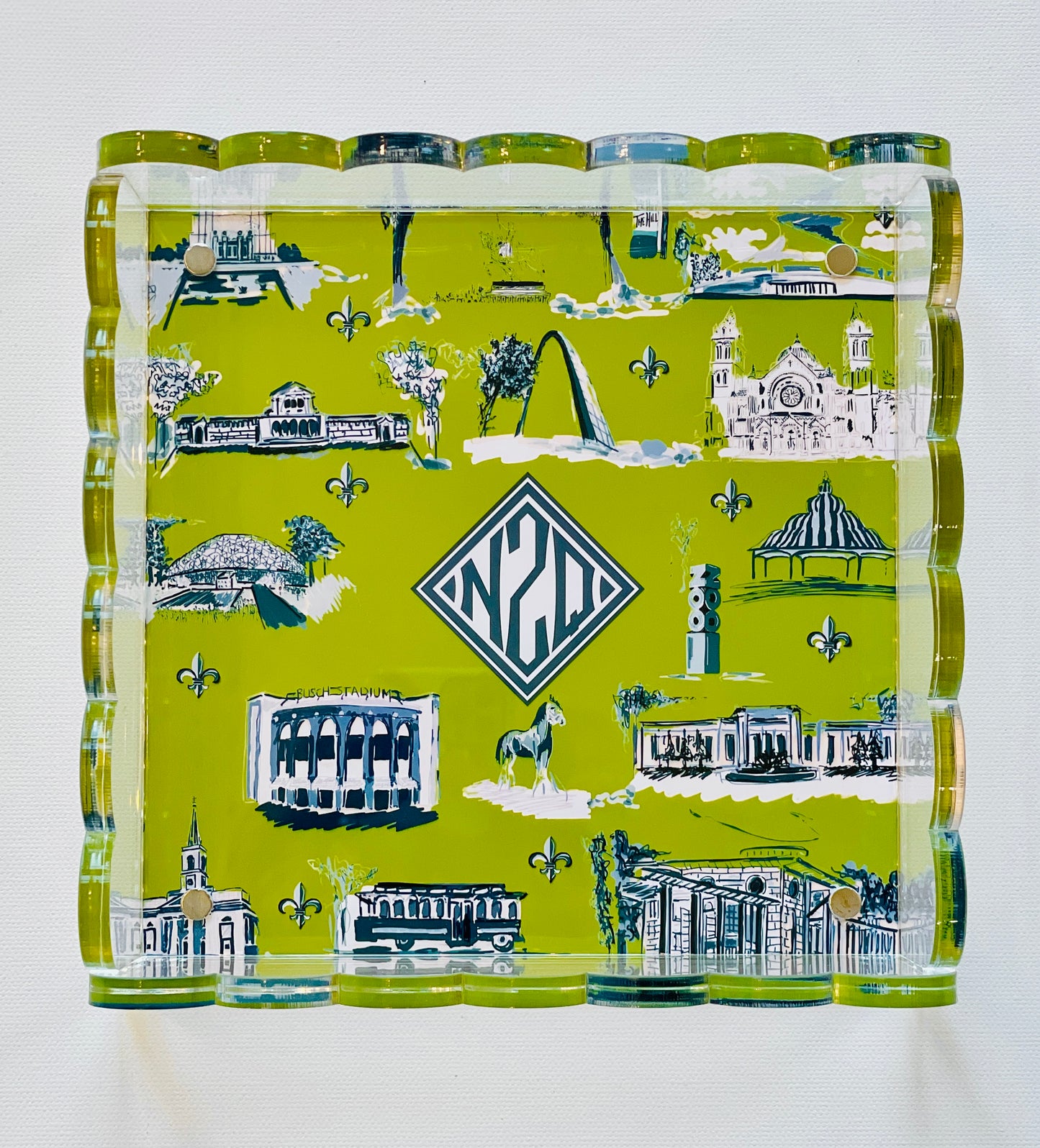 Lucite Scalloped Tray-St. Louis Toile Monogram Collection