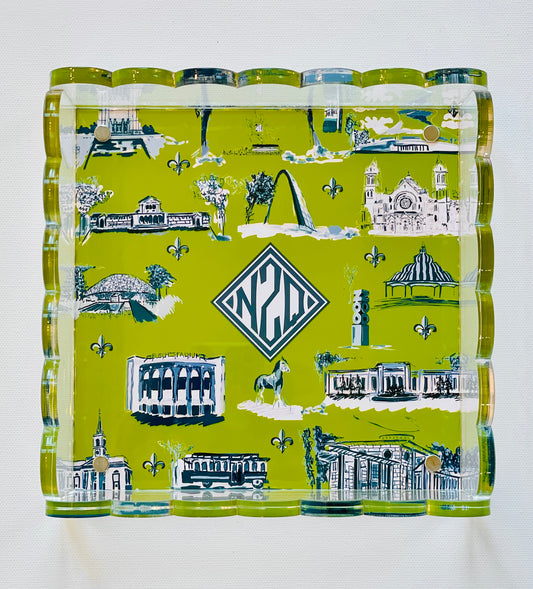 Lucite Scalloped Tray-St. Louis Toile Monogram Collection