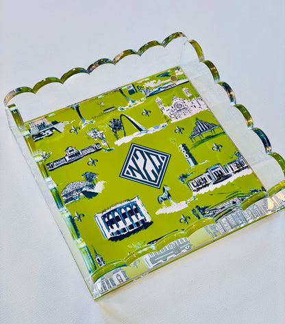Lucite Scalloped Tray-St. Louis Toile Monogram Collection