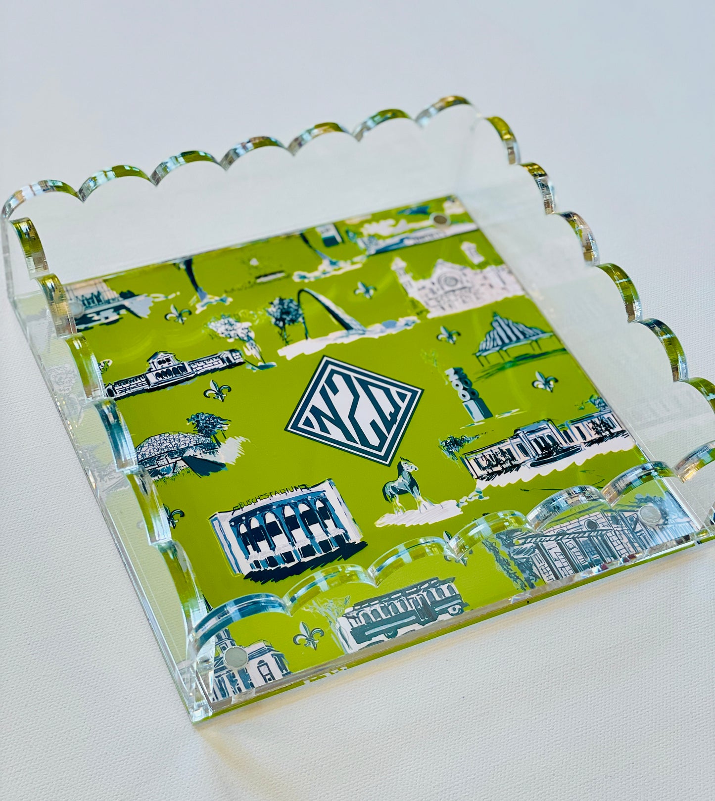 Lucite Scalloped Tray-St. Louis Toile Monogram Collection