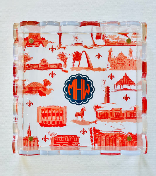 Lucite Scalloped Tray-St. Louis Toile Monogram Collection