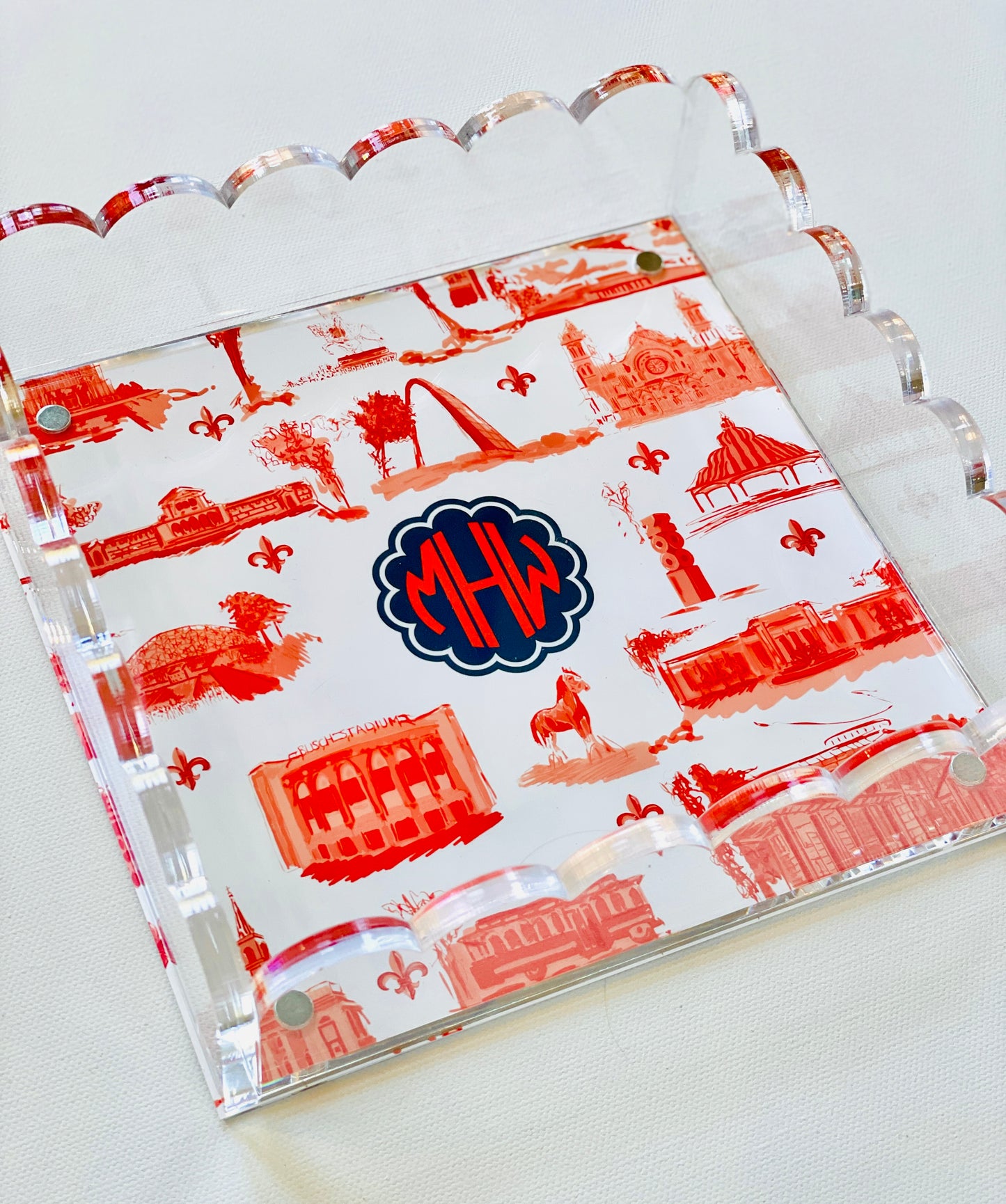 Lucite Scalloped Tray-St. Louis Toile Monogram Collection