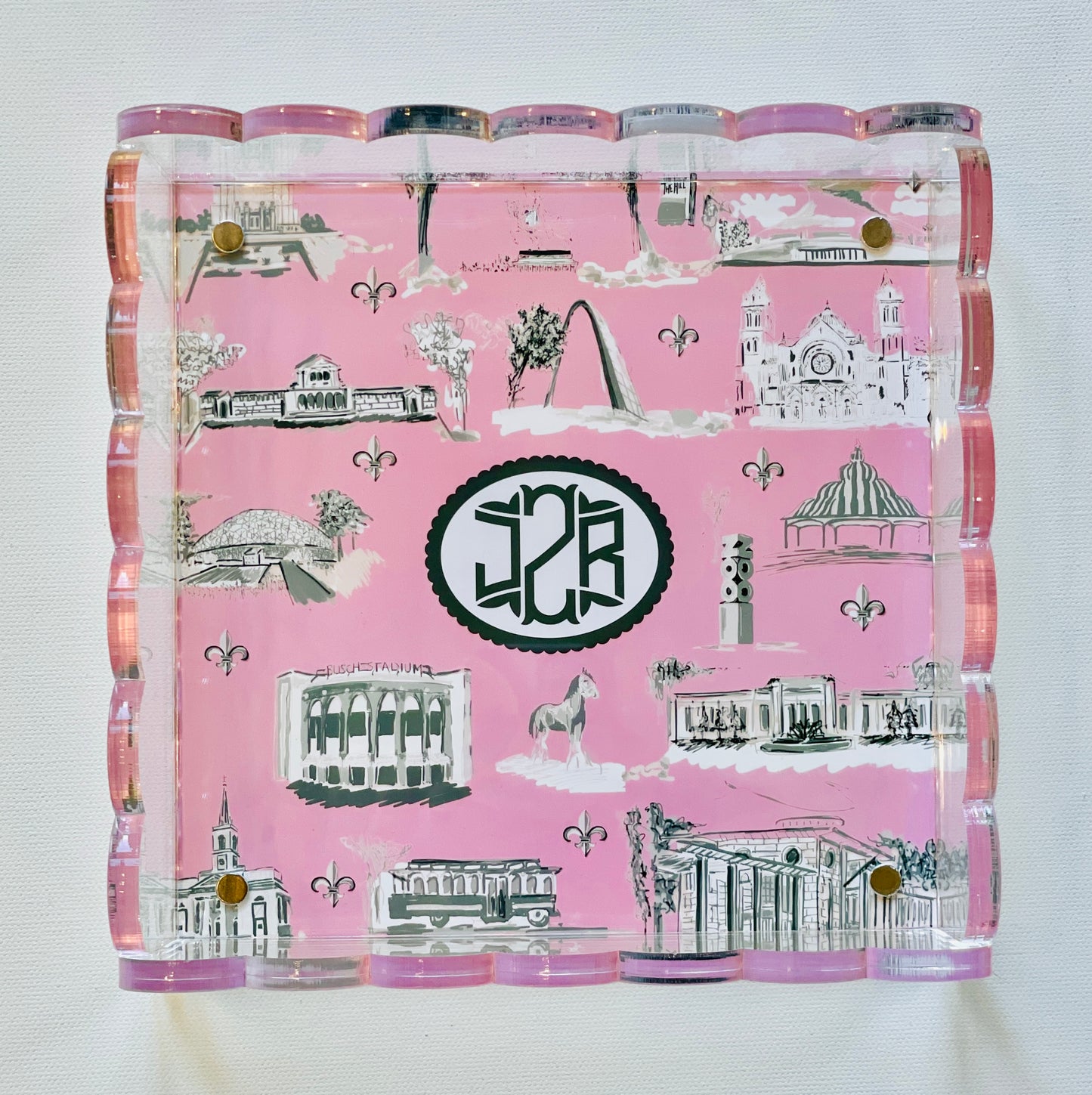 Lucite Scalloped Tray-St. Louis Toile Monogram Collection