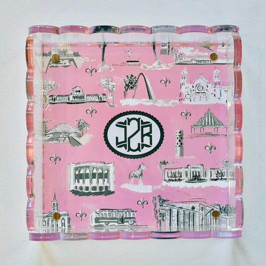 Lucite Scalloped Tray-St. Louis Toile Monogram Collection