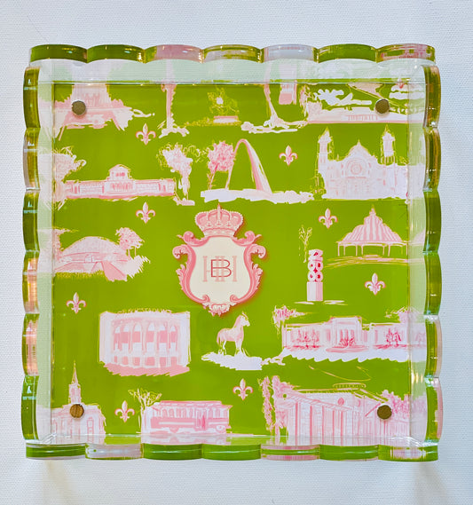 Lucite Scalloped Tray-St. Louis Toile Monogram Collection