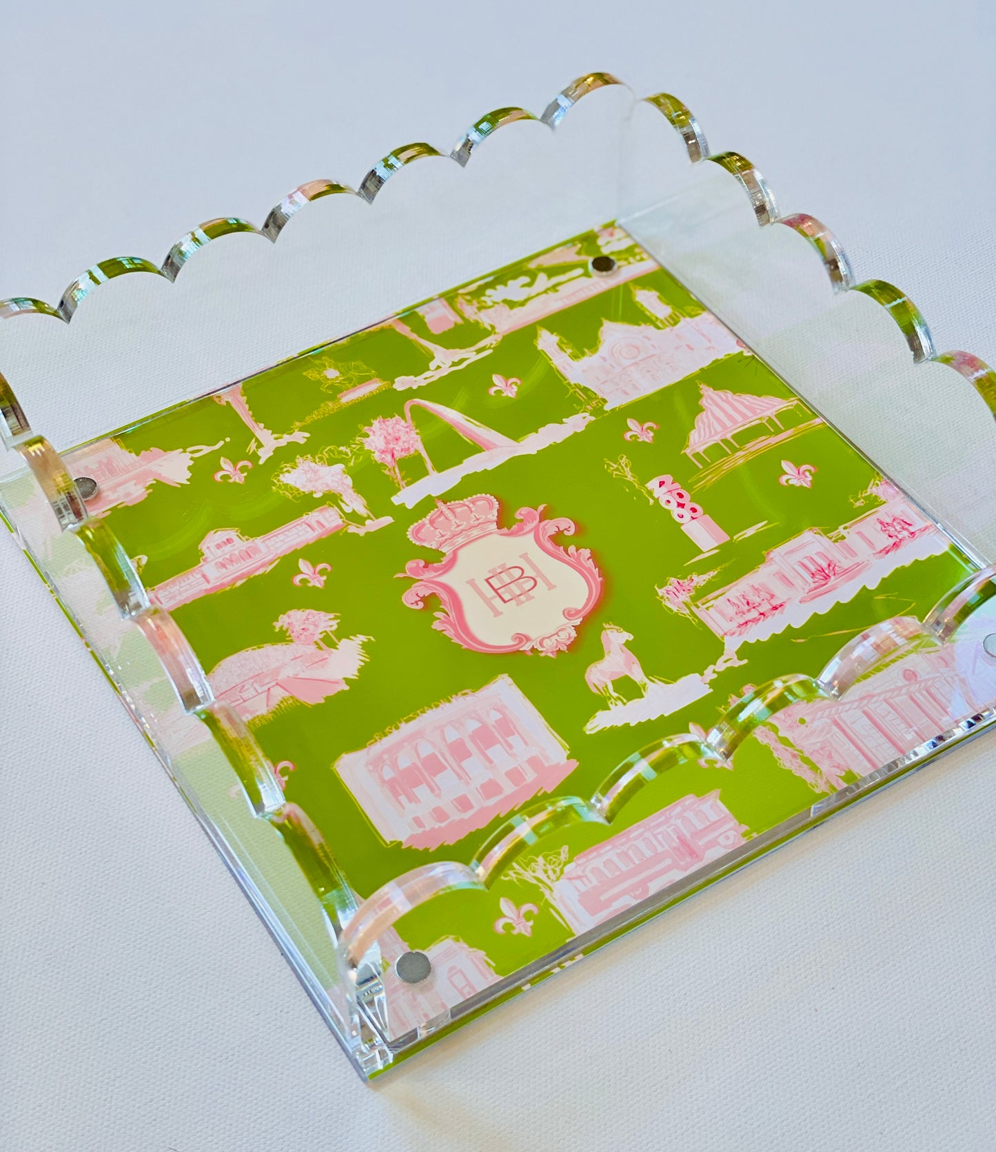Lucite Scalloped Tray-St. Louis Toile Monogram Collection