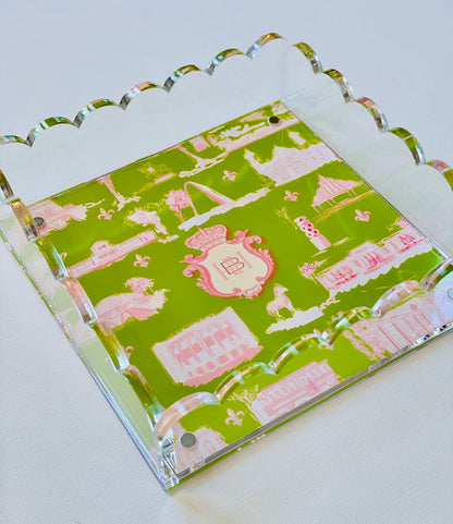Lucite Scalloped Tray-St. Louis Toile Monogram Collection