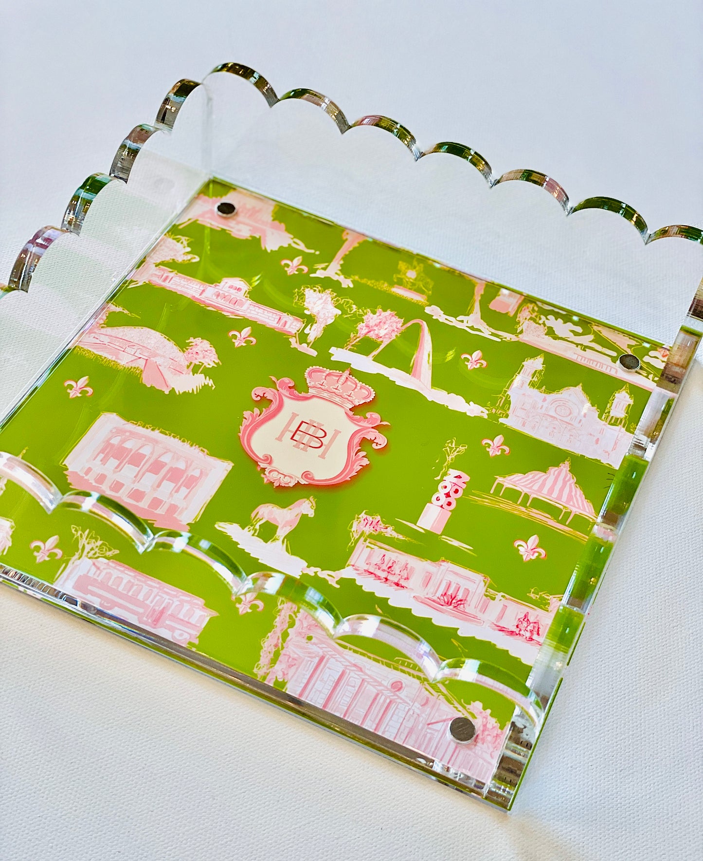 Lucite Scalloped Tray-St. Louis Toile Monogram Collection