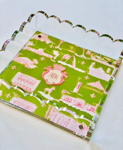 Lucite Scalloped Tray-St. Louis Toile Monogram Collection