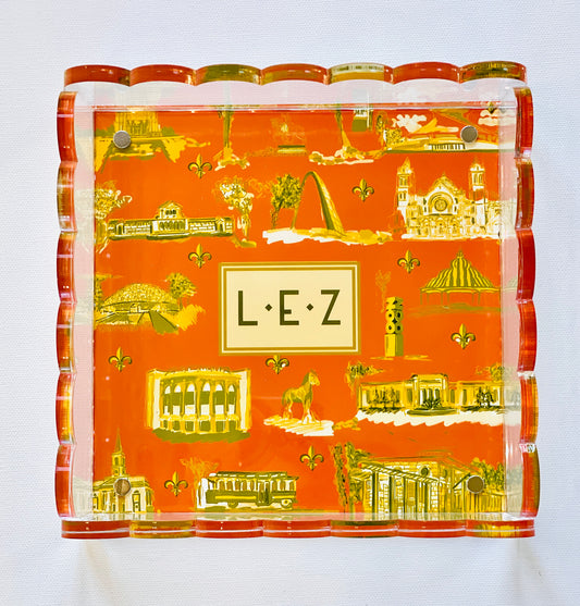 Lucite Scalloped Tray-St. Louis Toile Monogram Collection