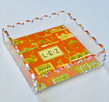 Lucite Scalloped Tray-St. Louis Toile Monogram Collection