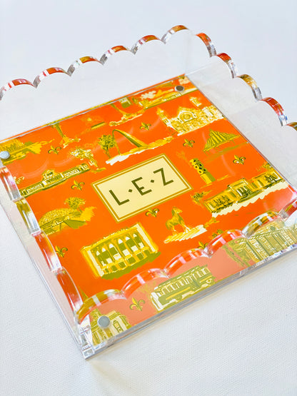 Lucite Scalloped Tray-St. Louis Toile Monogram Collection