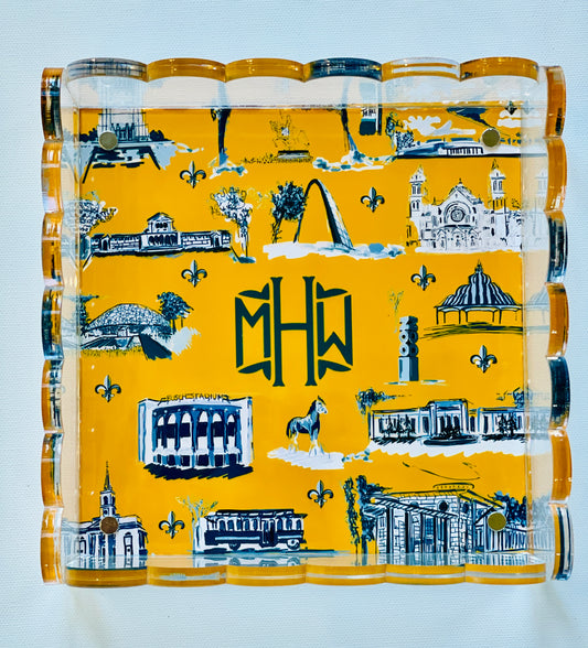 Lucite Scalloped Tray-St. Louis Toile Monogram Collection