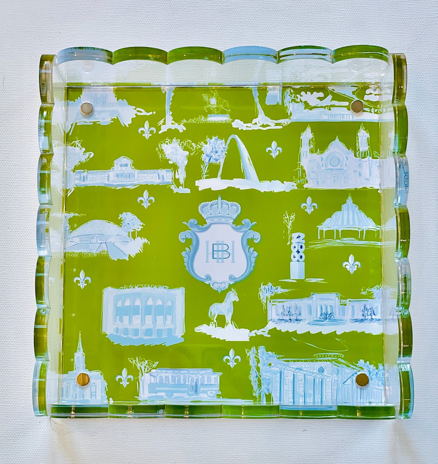 Lucite Scalloped Tray-St. Louis Toile Monogram Collection
