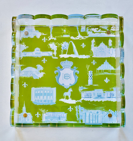 Lucite Scalloped Tray-St. Louis Toile Monogram Collection