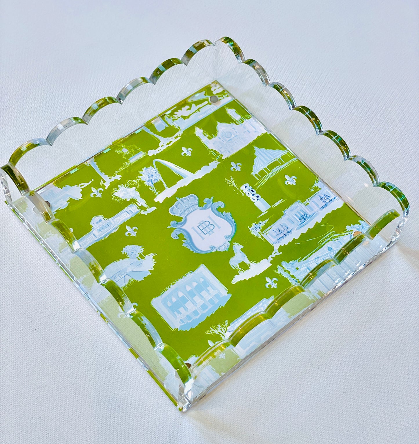 Lucite Scalloped Tray-St. Louis Toile Monogram Collection