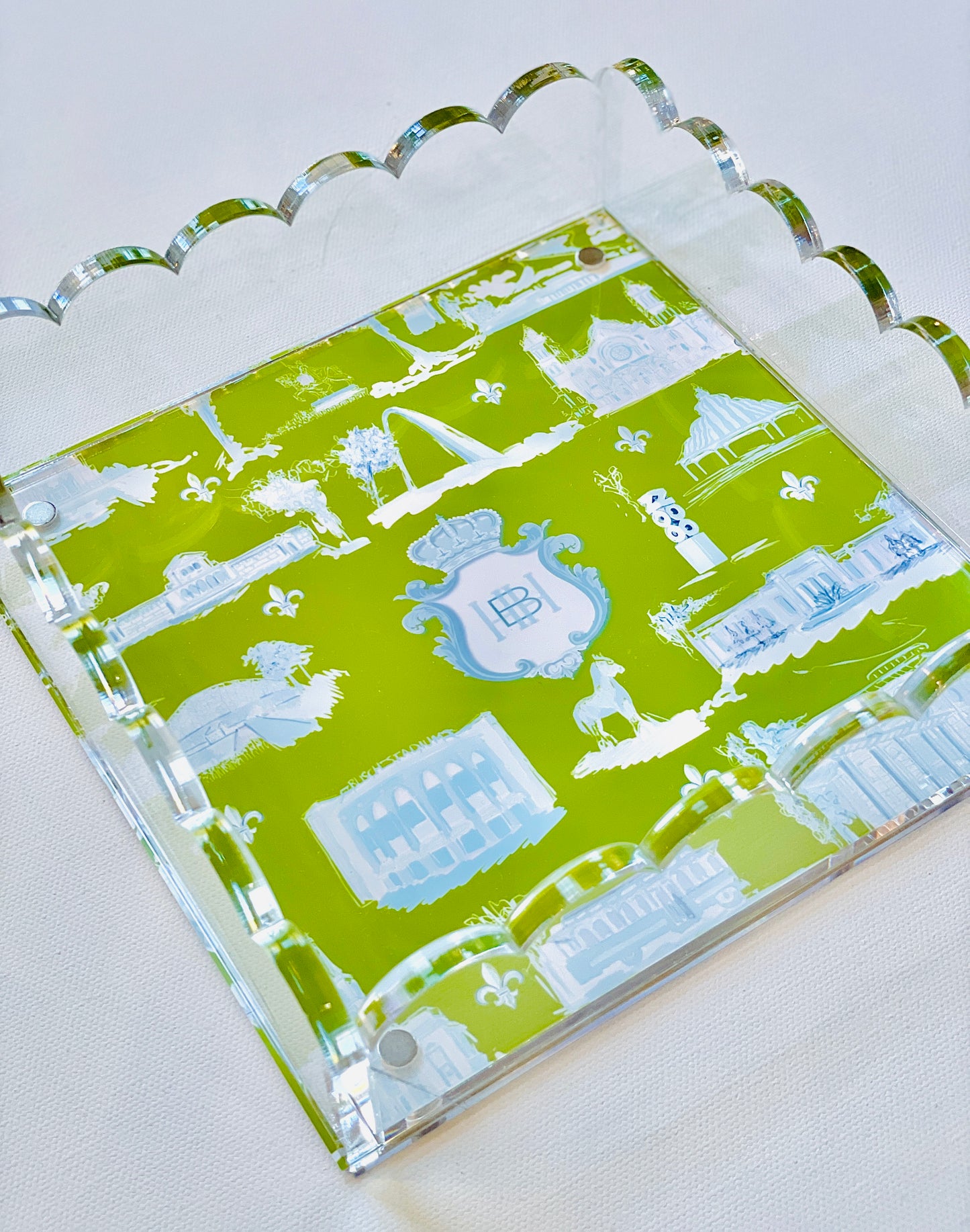 Lucite Scalloped Tray-St. Louis Toile Monogram Collection