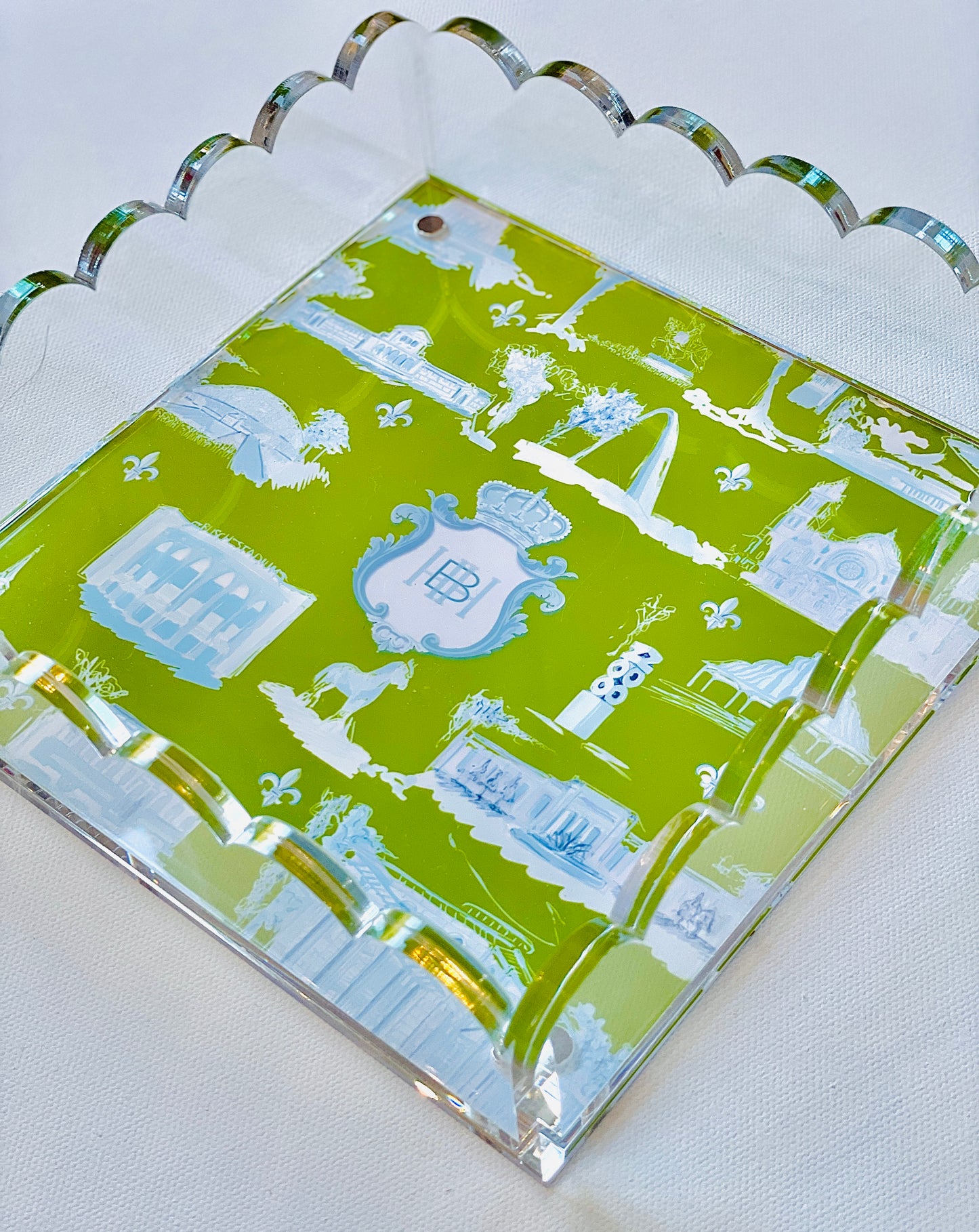 Lucite Scalloped Tray-St. Louis Toile Monogram Collection