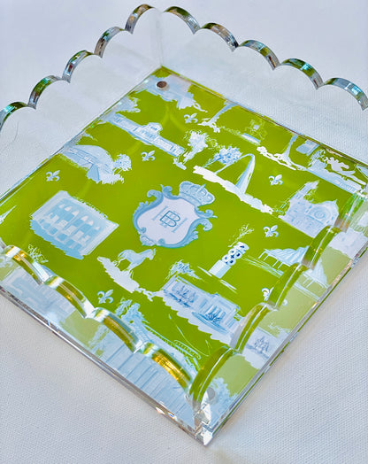 Lucite Scalloped Tray-St. Louis Toile Monogram Collection