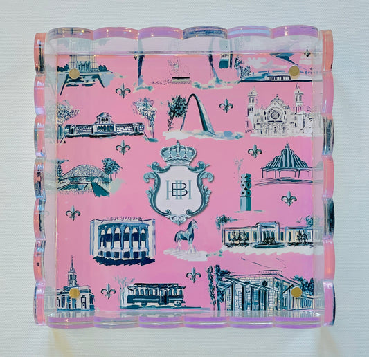 Lucite Scalloped Tray-St. Louis Toile Monogram Collection