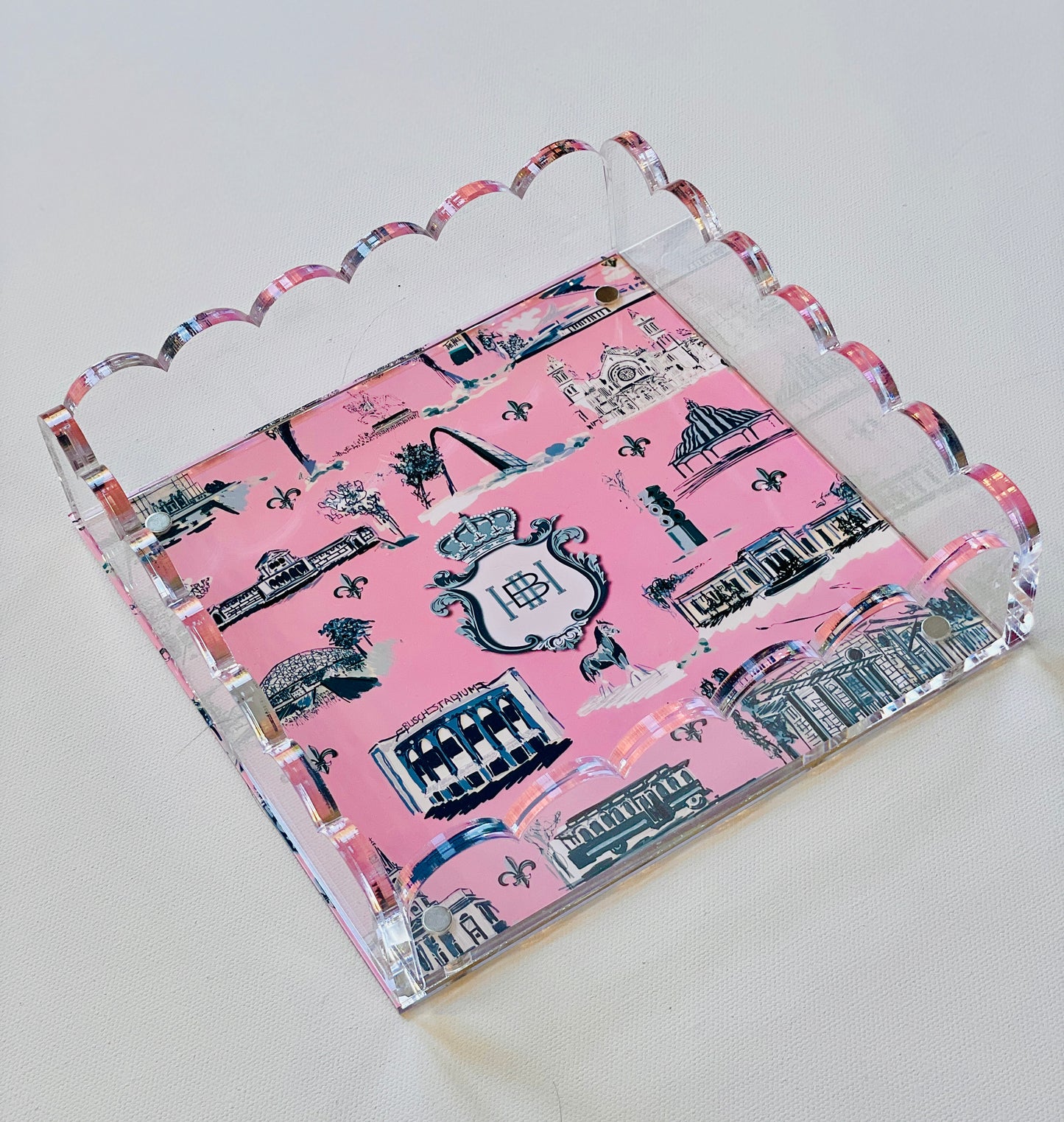 Lucite Scalloped Tray-St. Louis Toile Monogram Collection