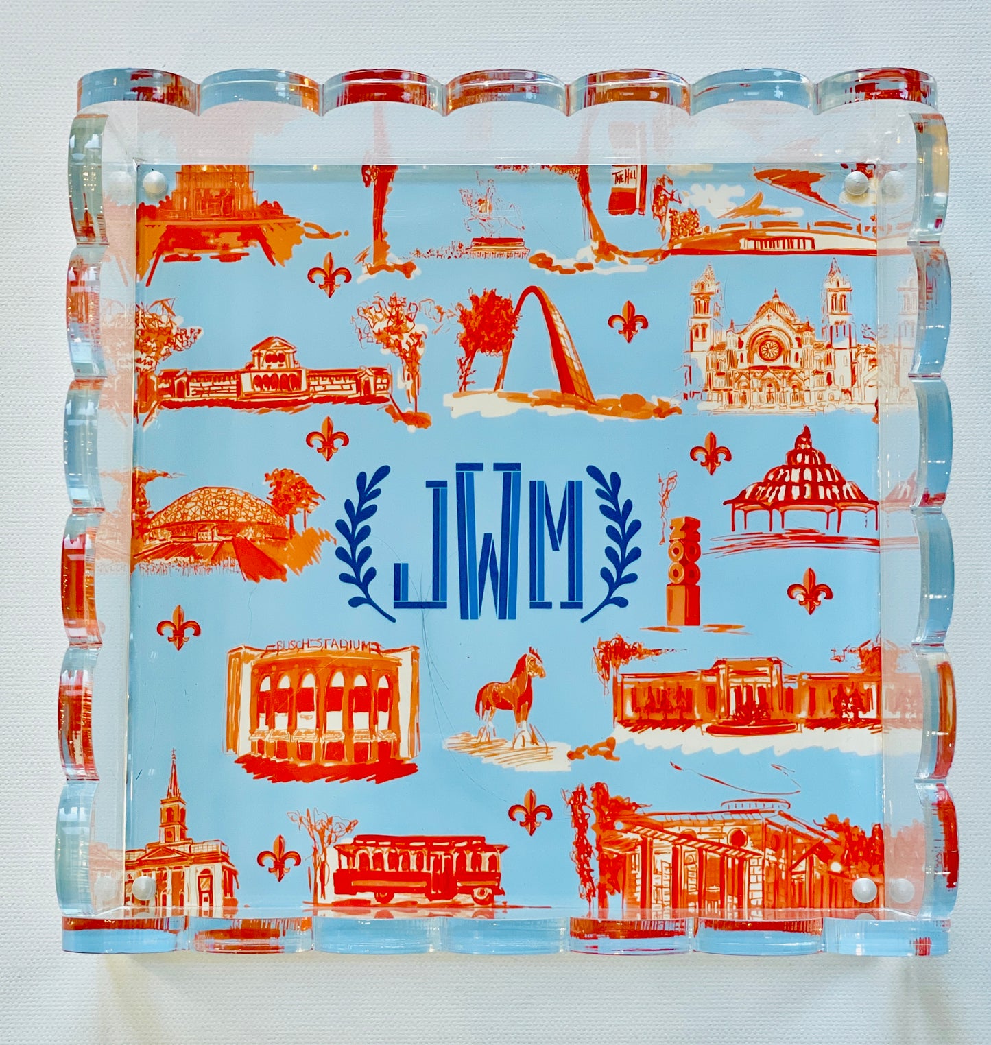Lucite Scalloped Tray-St. Louis Toile Monogram Collection