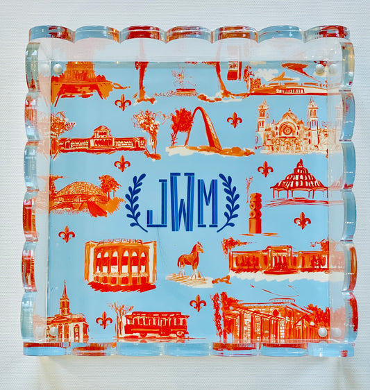Lucite Scalloped Tray-St. Louis Toile Monogram Collection
