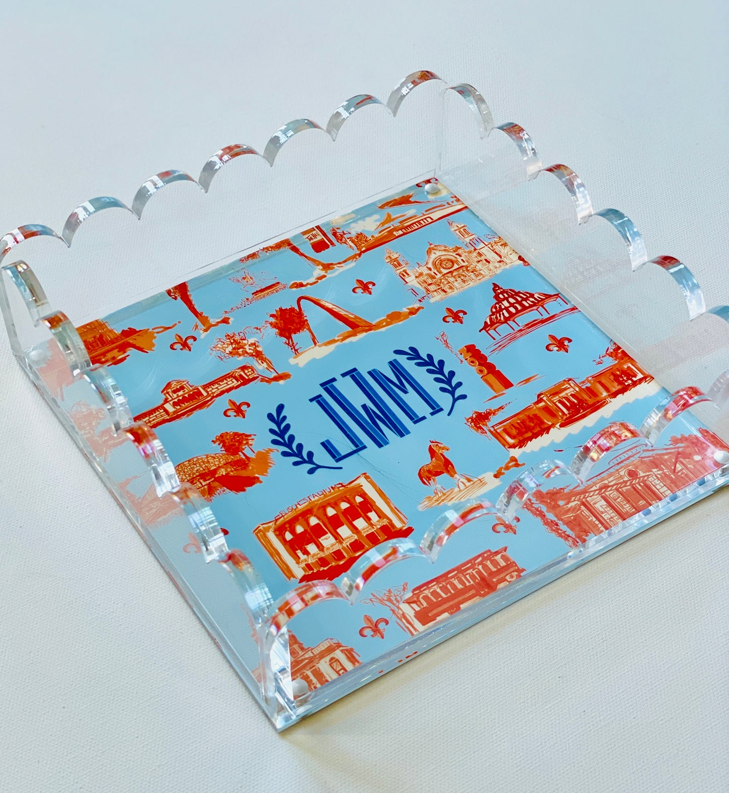 Lucite Scalloped Tray-St. Louis Toile Monogram Collection
