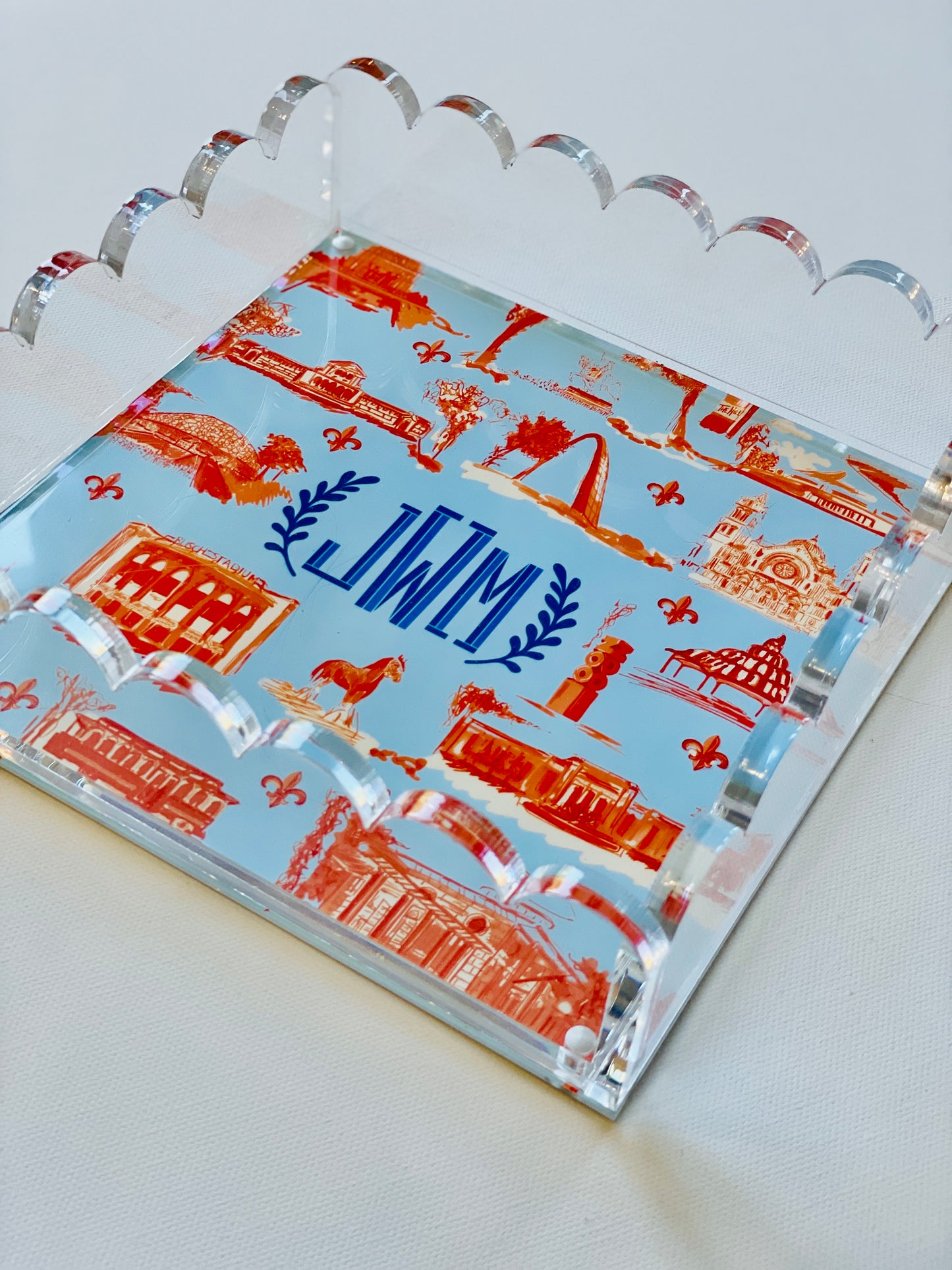 Lucite Scalloped Tray-St. Louis Toile Monogram Collection
