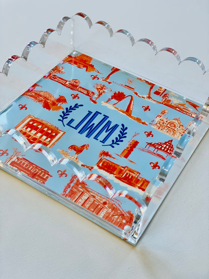 Lucite Scalloped Tray-St. Louis Toile Monogram Collection