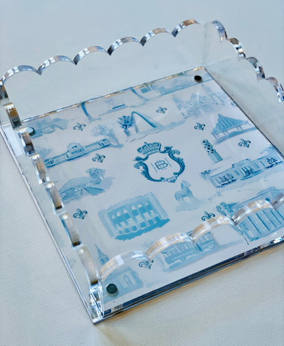 Lucite Scalloped Tray-St. Louis Toile Monogram Collection
