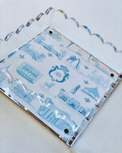 Lucite Scalloped Tray-St. Louis Toile Monogram Collection